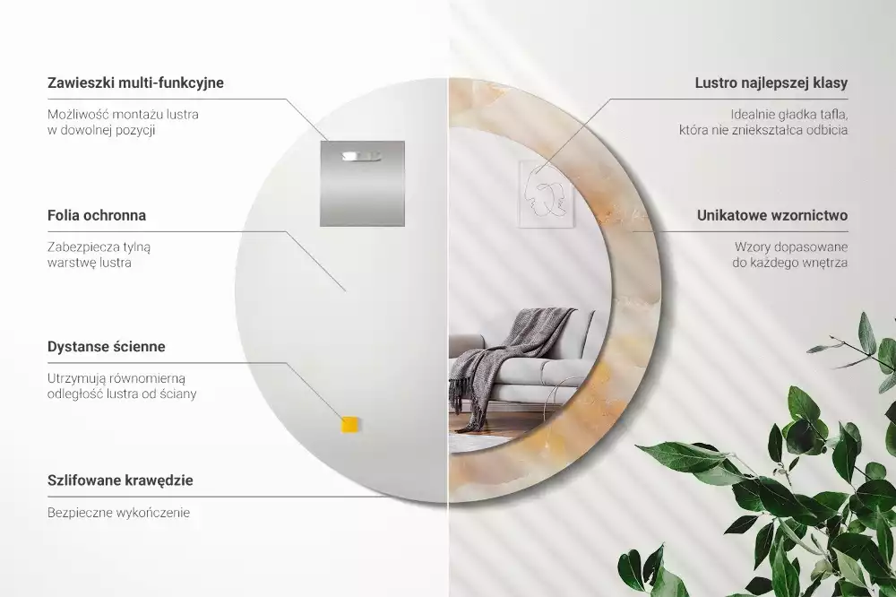 Espejo redondo con decoración mármol ónix