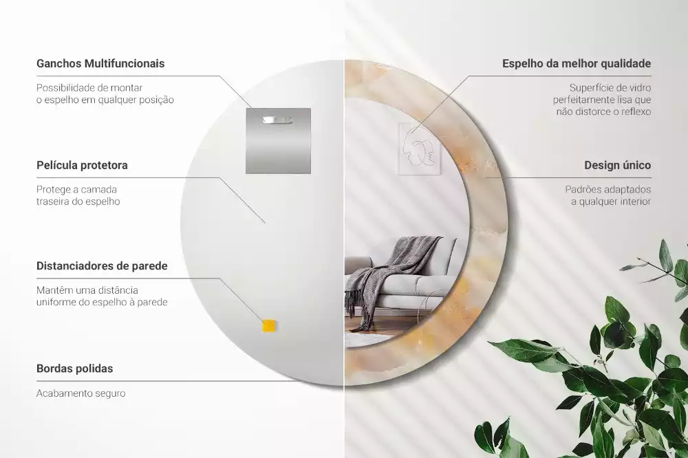 Espejo redondo con decoración mármol ónix