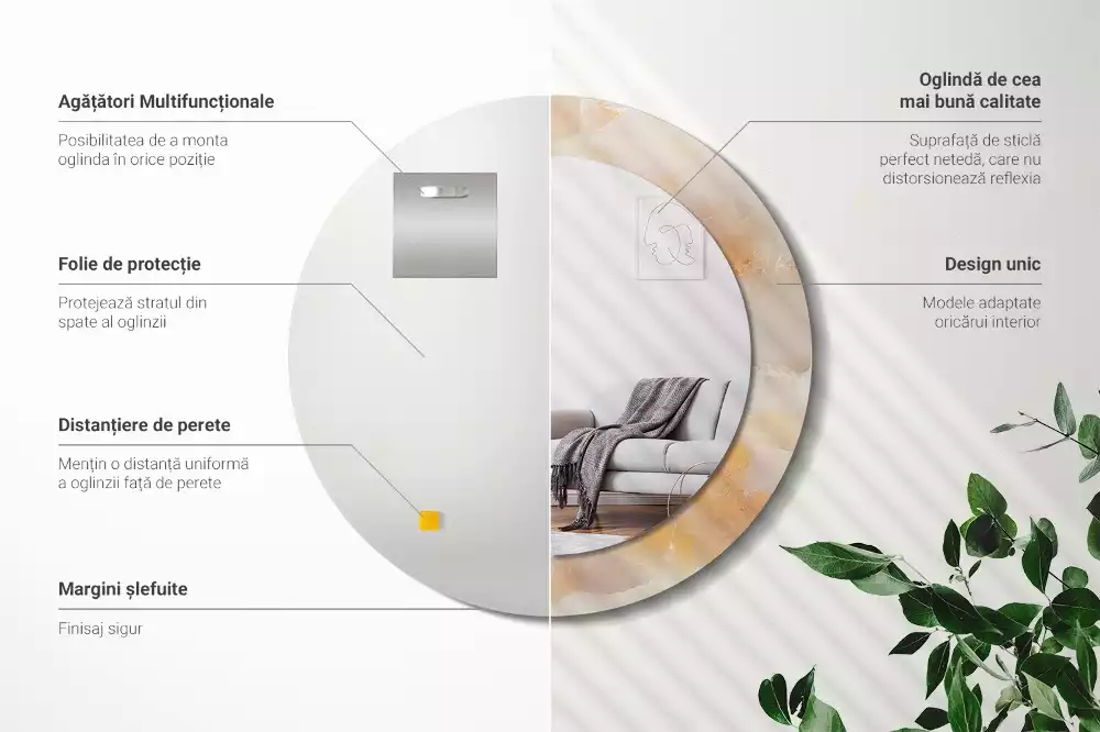 Espejo redondo con decoración mármol ónix