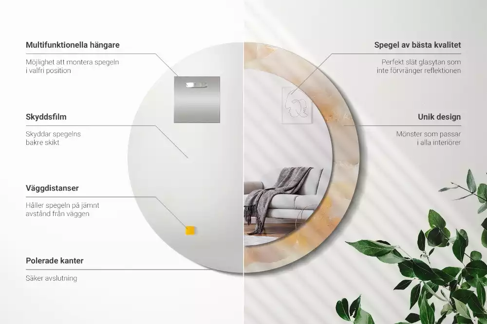 Espejo redondo con decoración mármol ónix