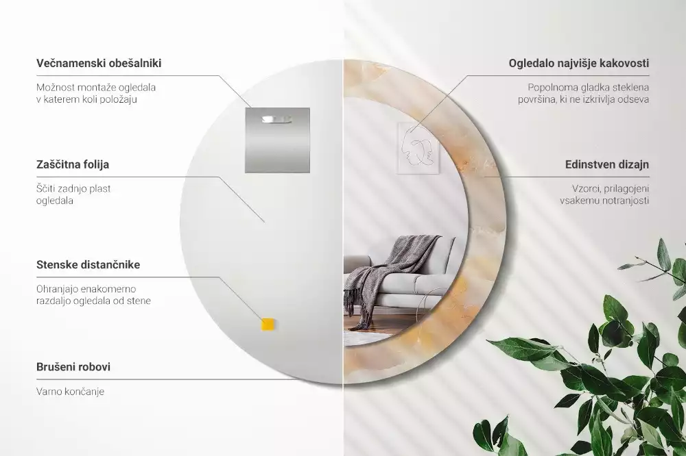 Espejo redondo con decoración mármol ónix