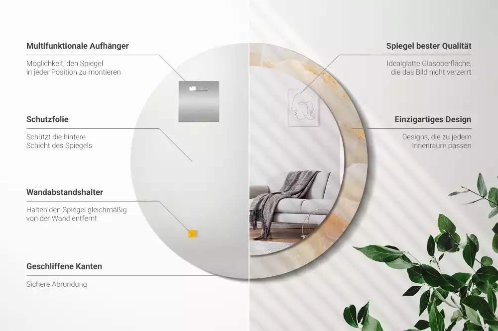 Espejo redondo con decoración mármol ónix