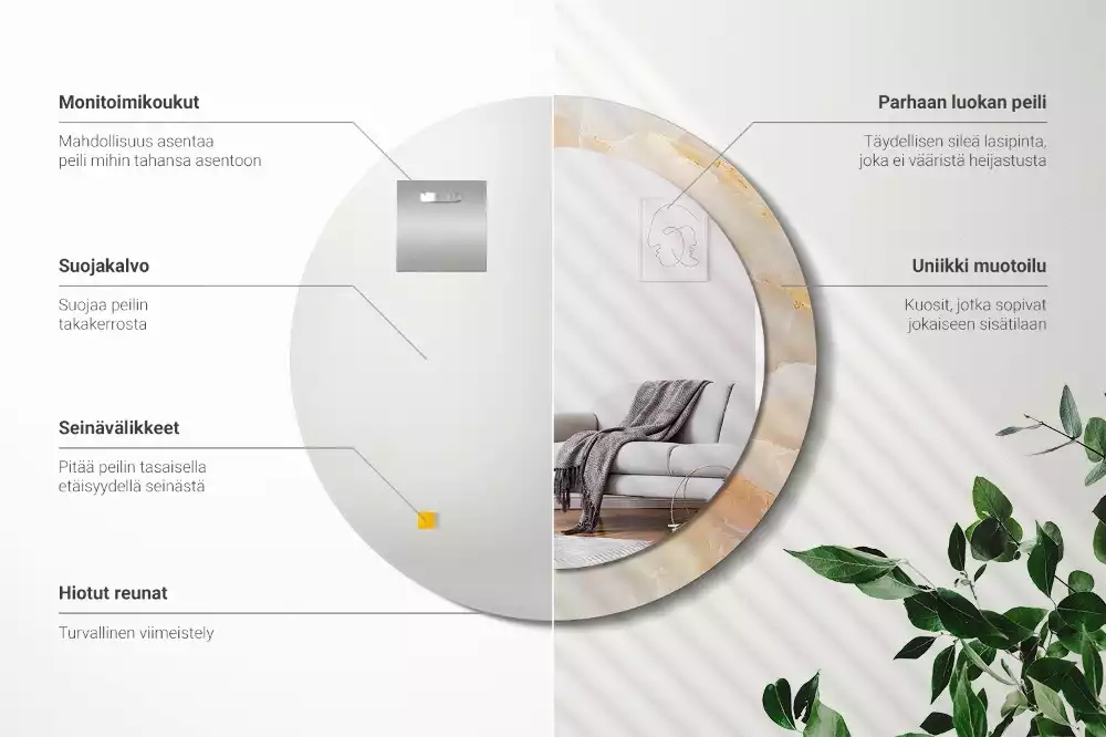 Espejo redondo con decoración mármol ónix