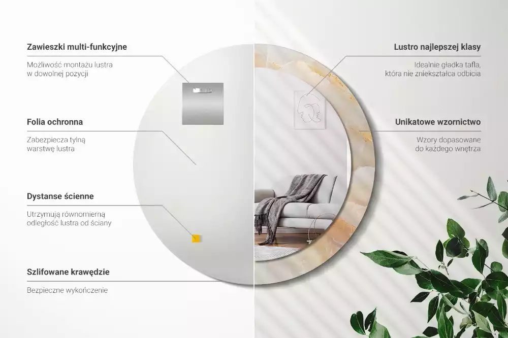 Espejo redondo con decoración mármol ónix