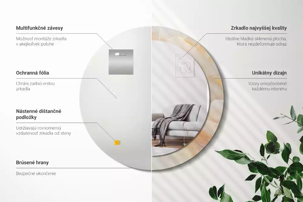 Espejo redondo con decoración mármol ónix