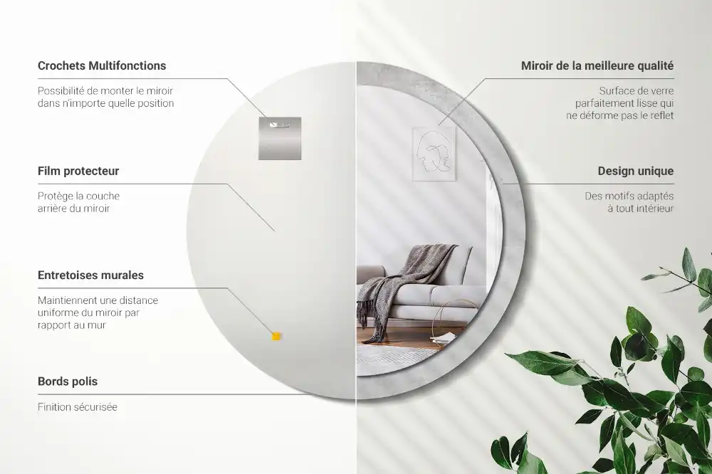 Espejo redondo con decoración Textura de hormigón