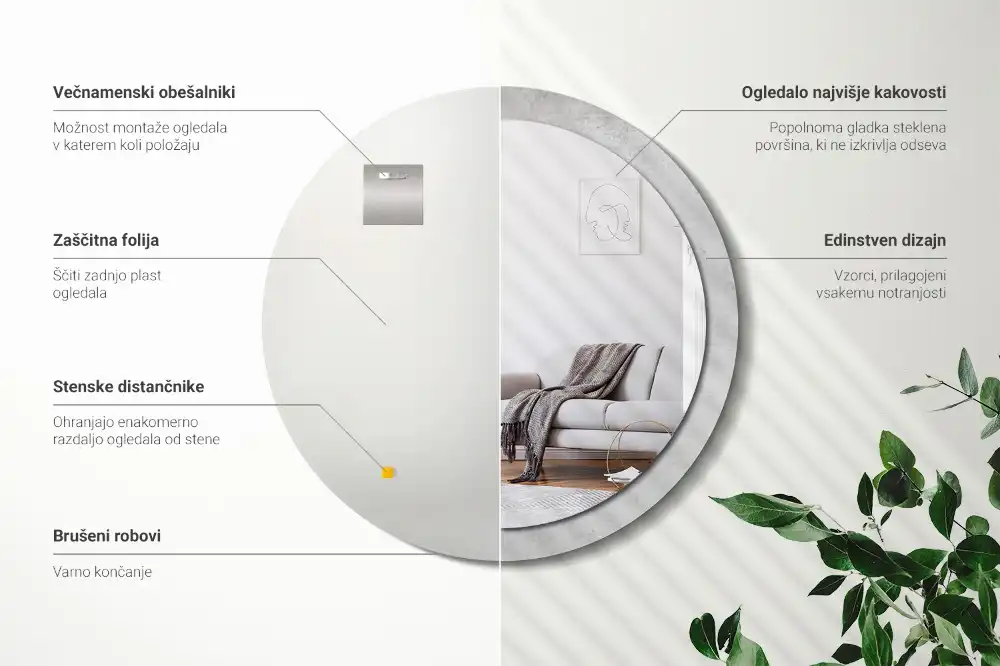 Espejo redondo con decoración Textura de hormigón