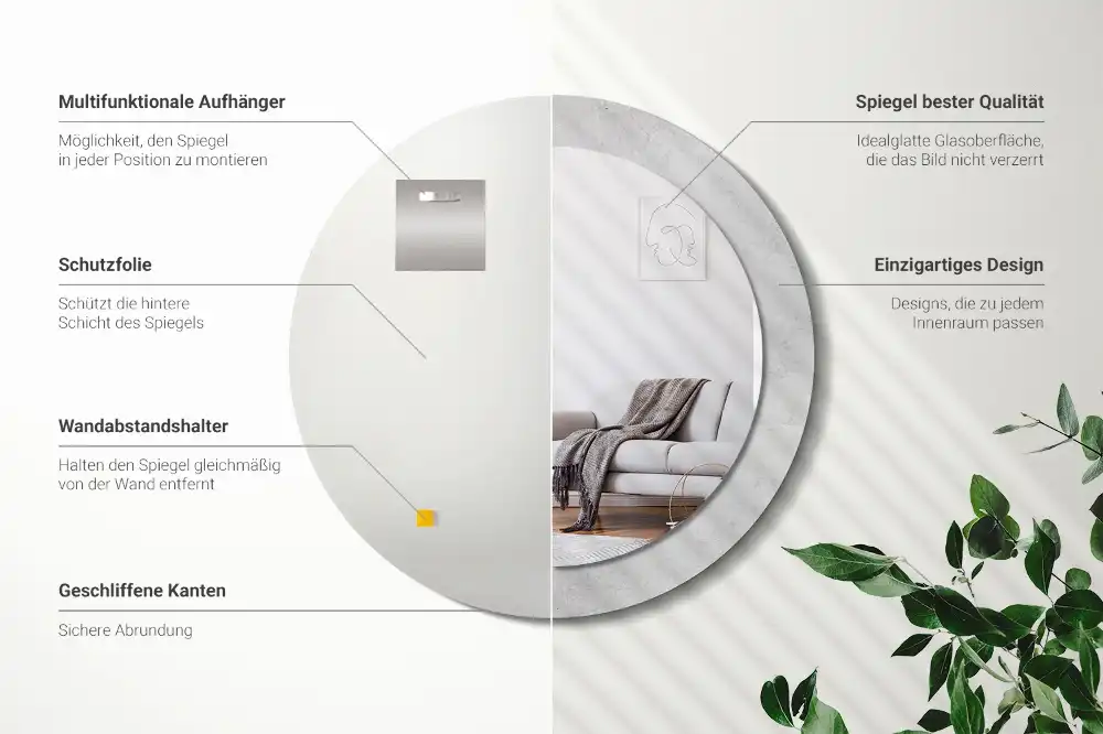 Espejo redondo con decoración Textura de hormigón