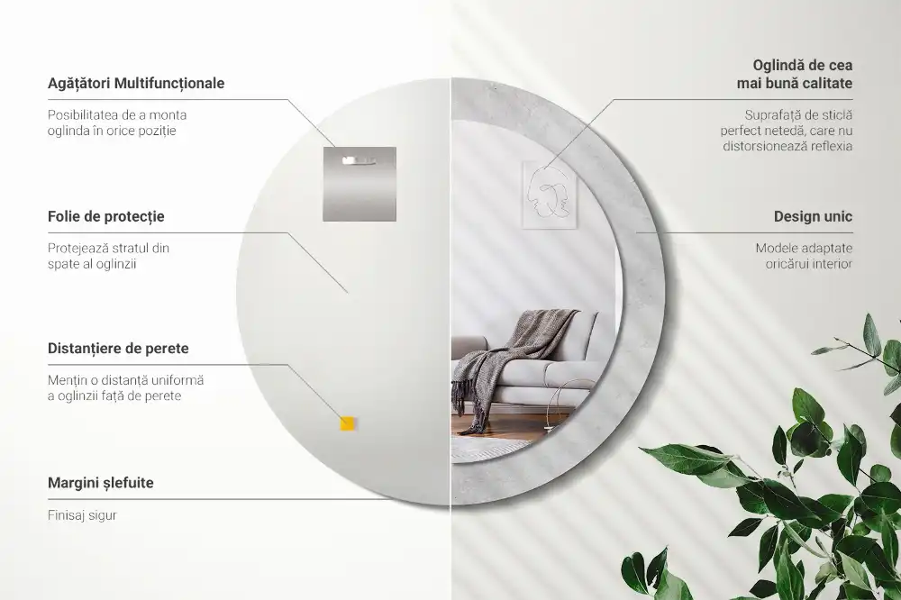 Espejo redondo con decoración Textura de hormigón