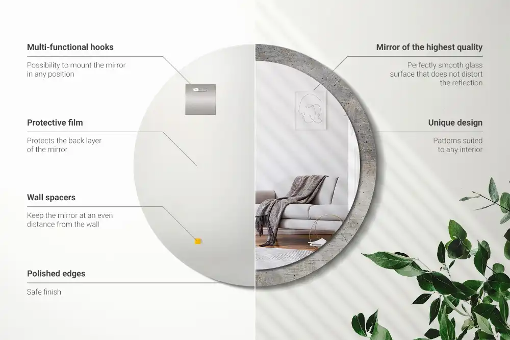 Espejo redondo estampado Hormigón gris