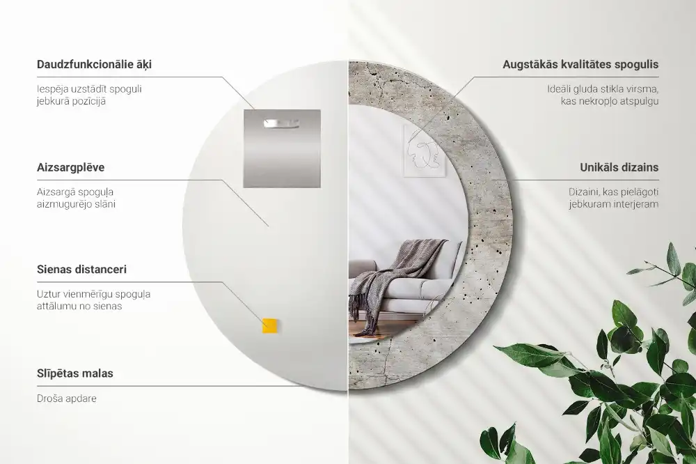 Espejo redondo estampado Hormigón gris