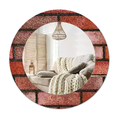 Espejo redondo con decoración ladrillo rojo