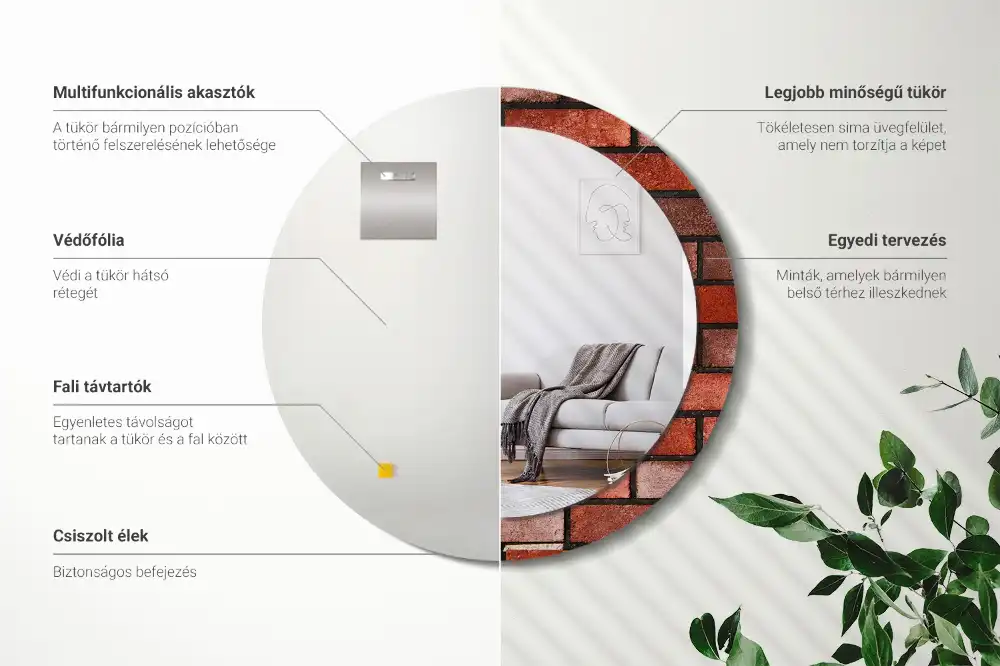 Espejo redondo con decoración ladrillo rojo