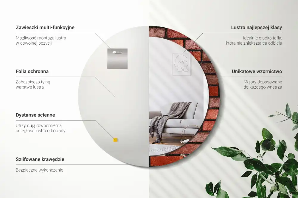 Espejo redondo con decoración ladrillo rojo