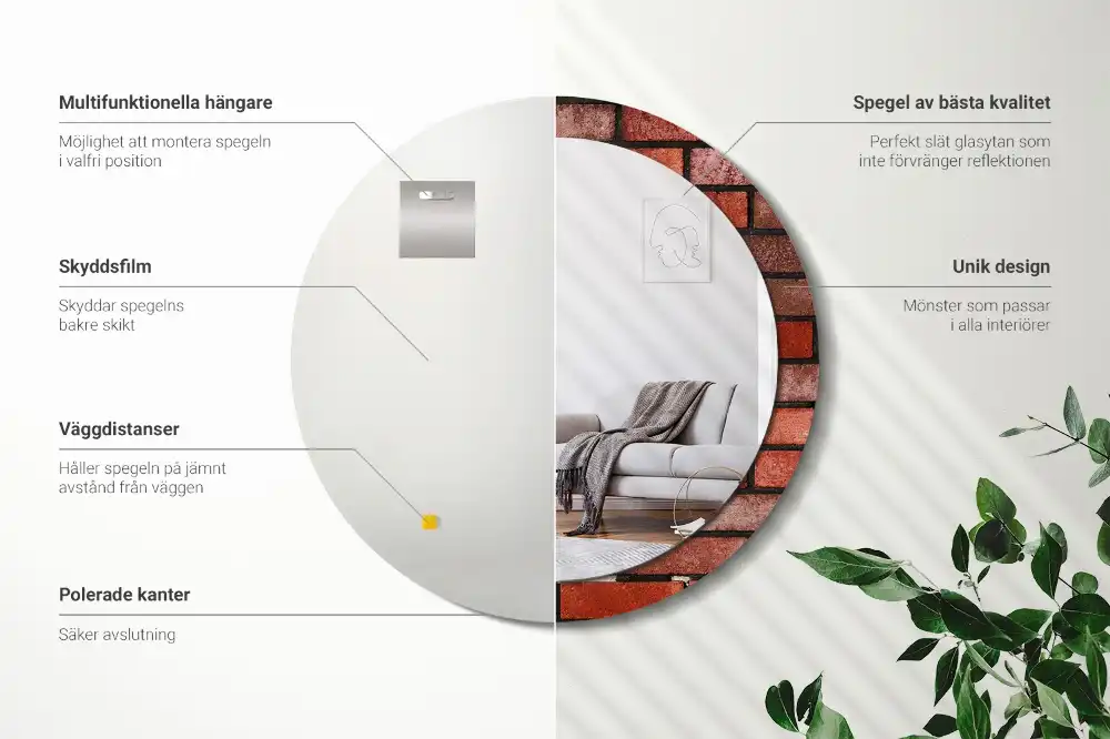 Espejo redondo con decoración ladrillo rojo