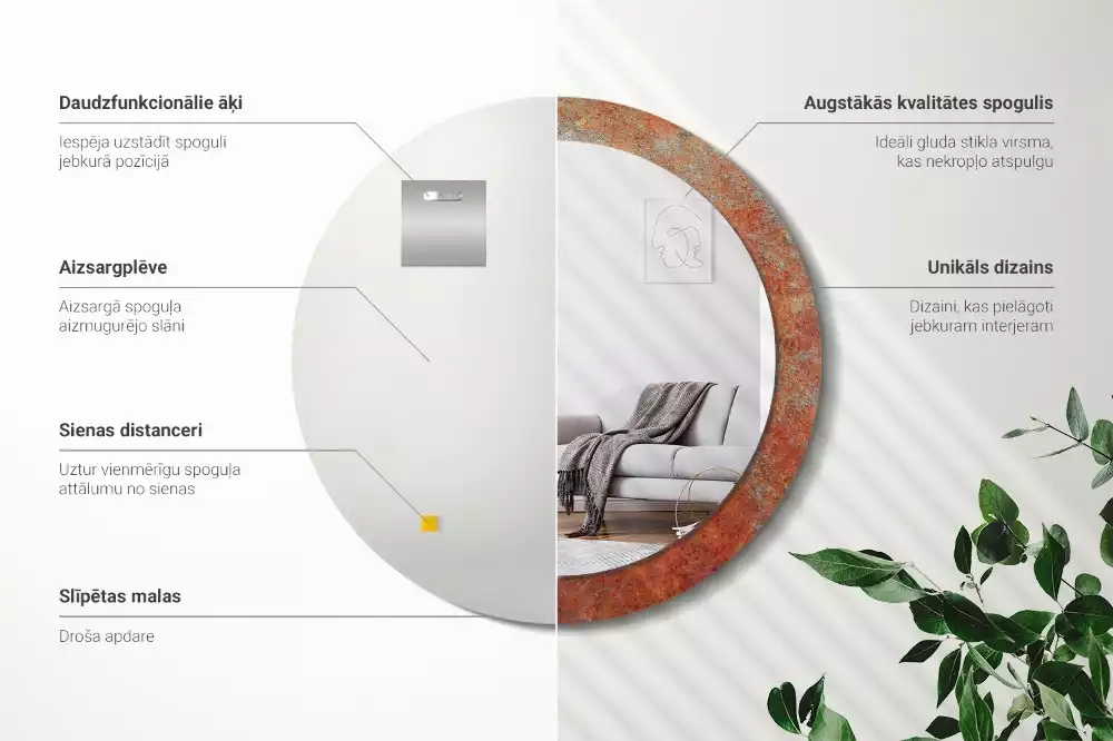 Espejo redondo impreso Metal oxidado