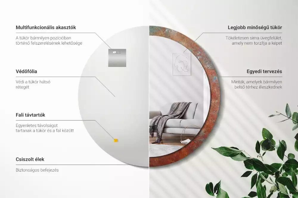 Espejo redondo impreso Metal oxidado