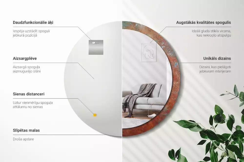 Espejo redondo impreso Metal oxidado