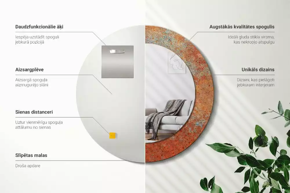 Espejo redondo impreso Metal oxidado