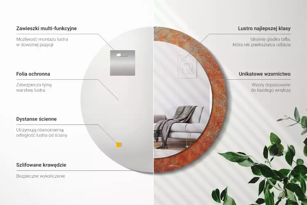 Espejo redondo impreso Metal oxidado