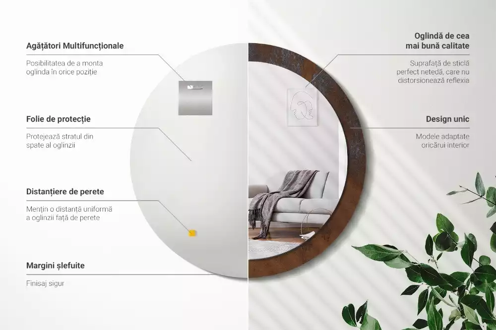 Espejo redondo estampado Rústico metálico