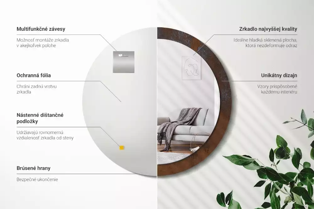 Espejo redondo estampado Rústico metálico