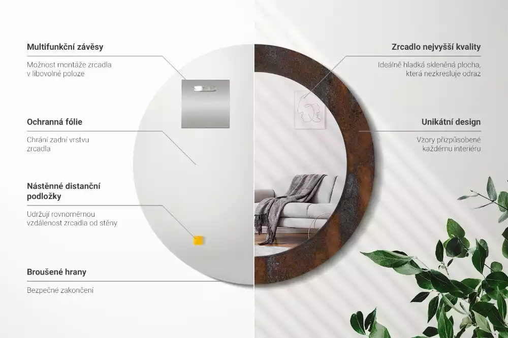 Espejo redondo estampado Rústico metálico