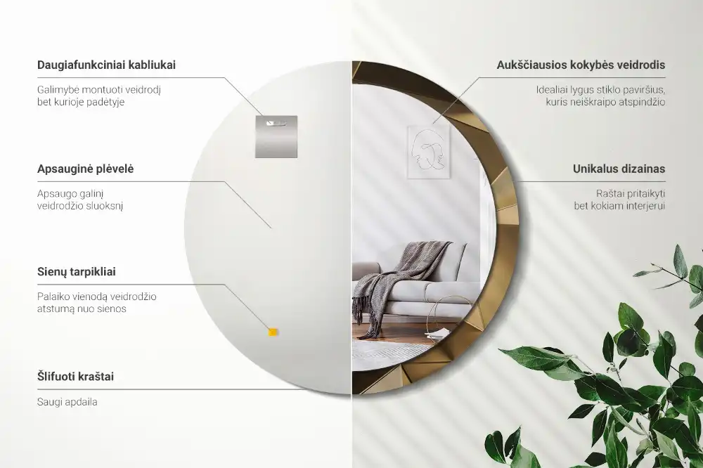 Espejo redondo con decoración Abstracción moderna