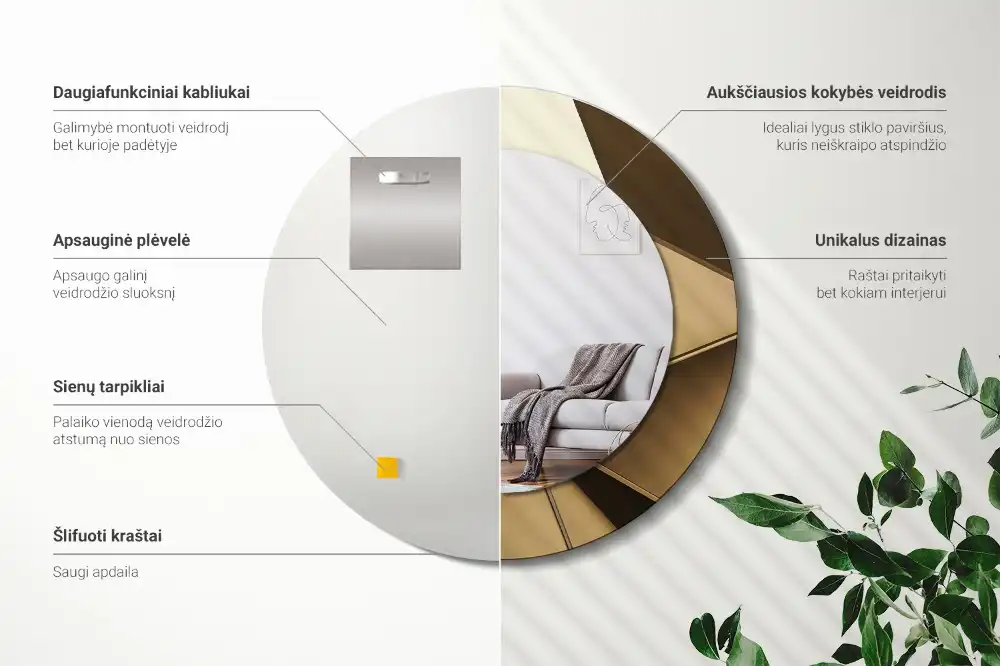 Espejo redondo con decoración Abstracción moderna