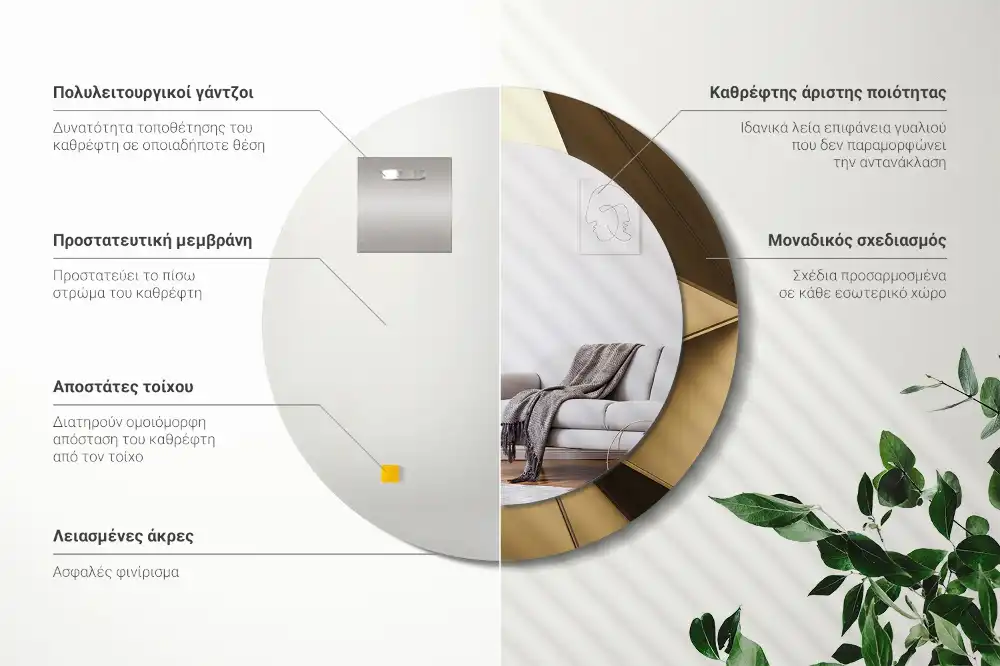 Espejo redondo con decoración Abstracción moderna