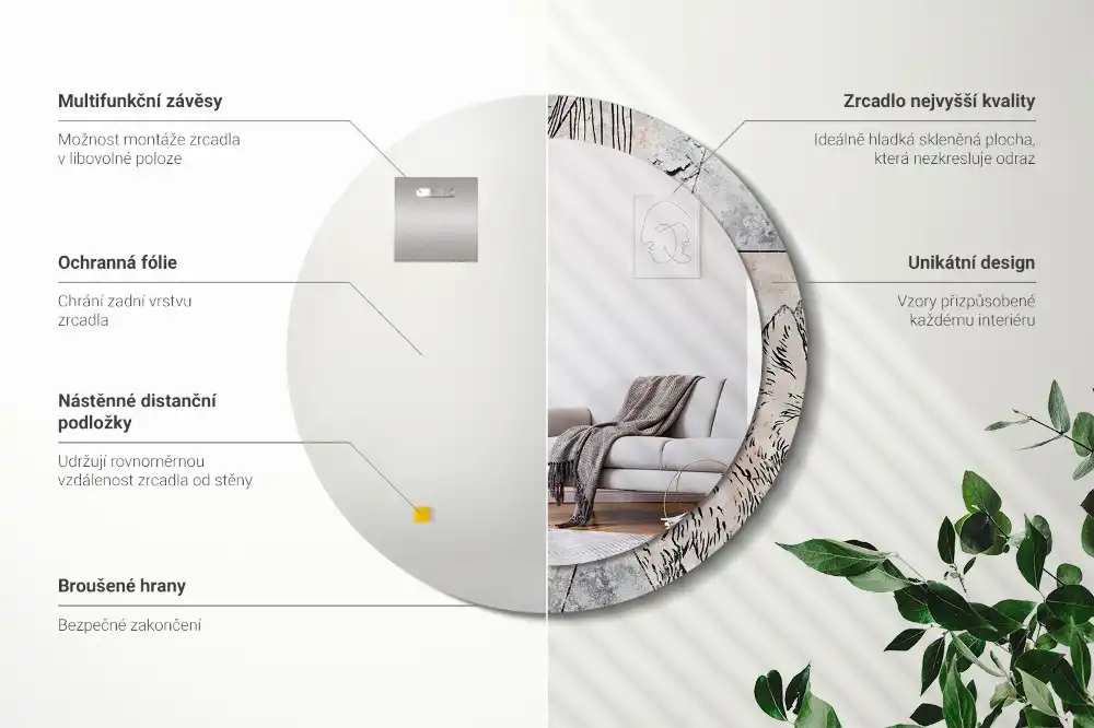 Espejo redondo impreso Animales abstractos