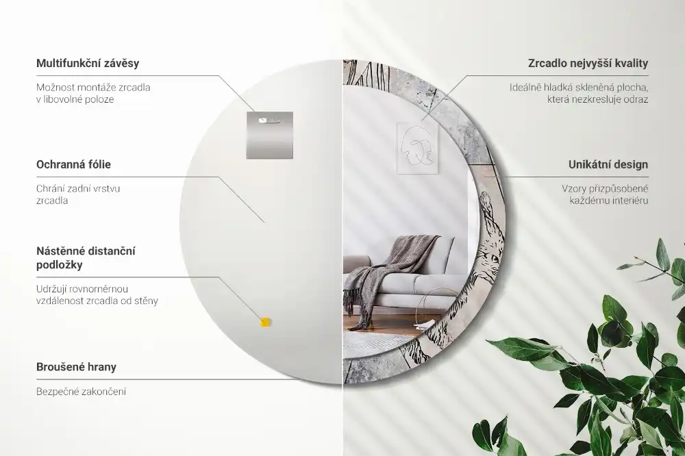 Espejo redondo impreso Animales abstractos