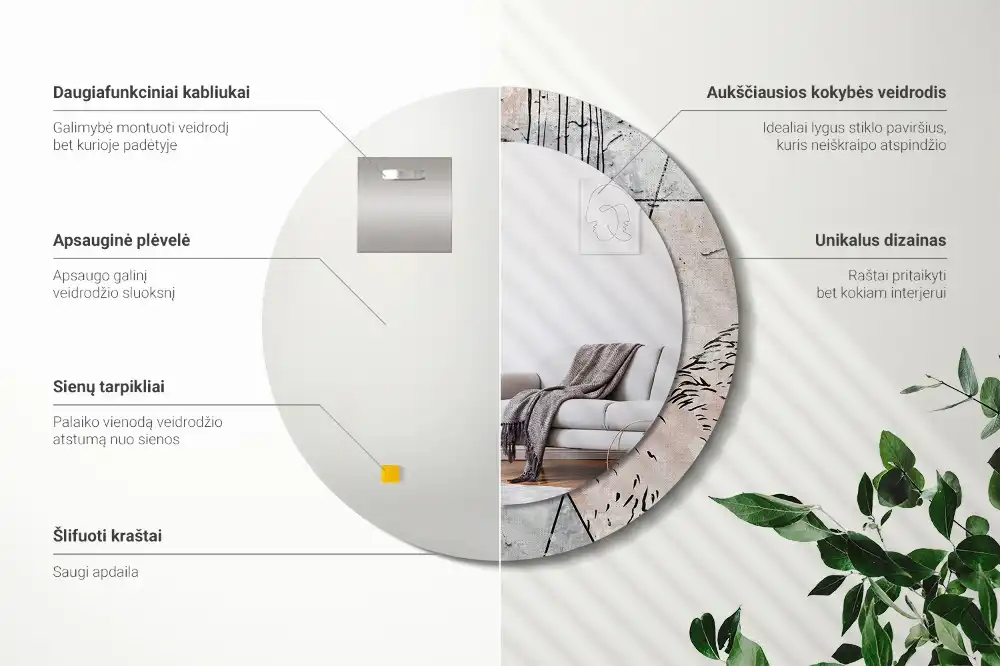 Espejo redondo impreso Animales abstractos