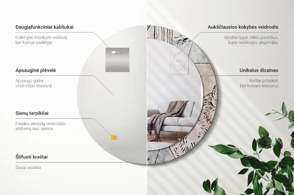 Espejo redondo impreso Animales abstractos