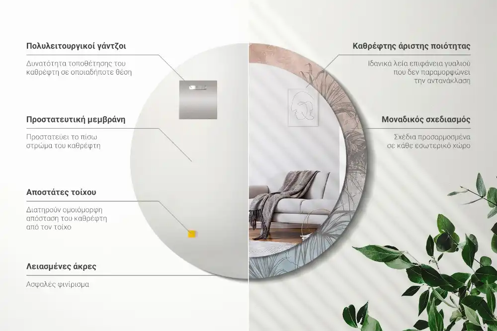 Espejo redondo con decoración flores tropicales