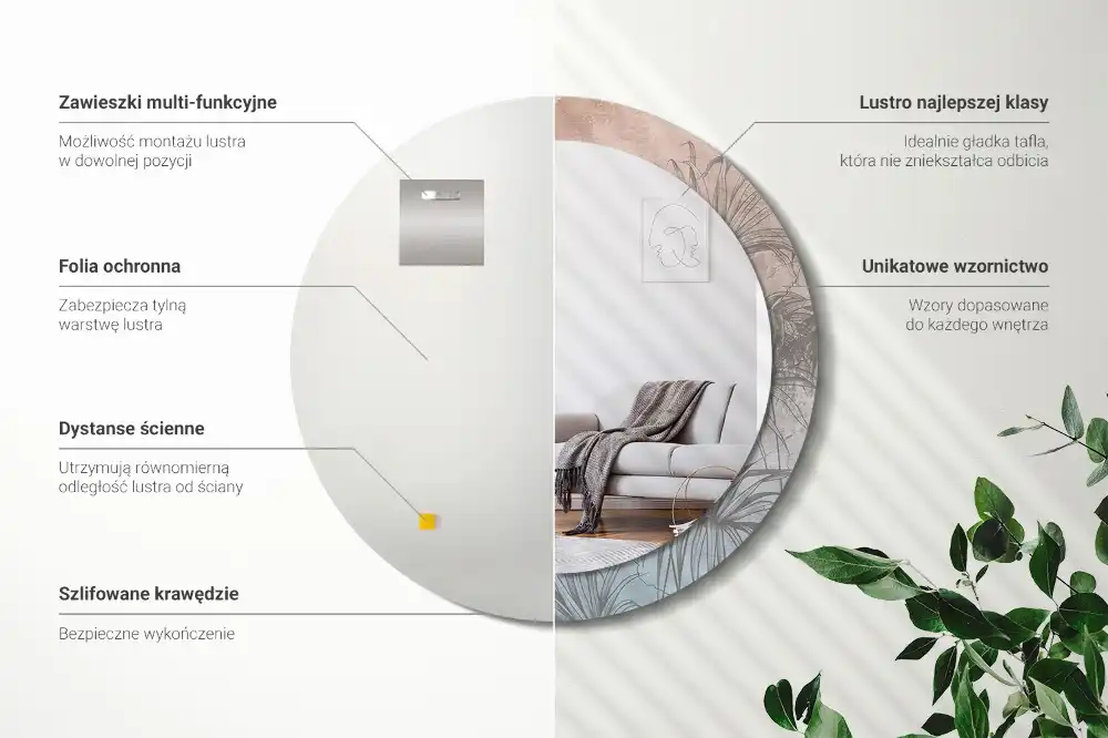 Espejo redondo con decoración flores tropicales