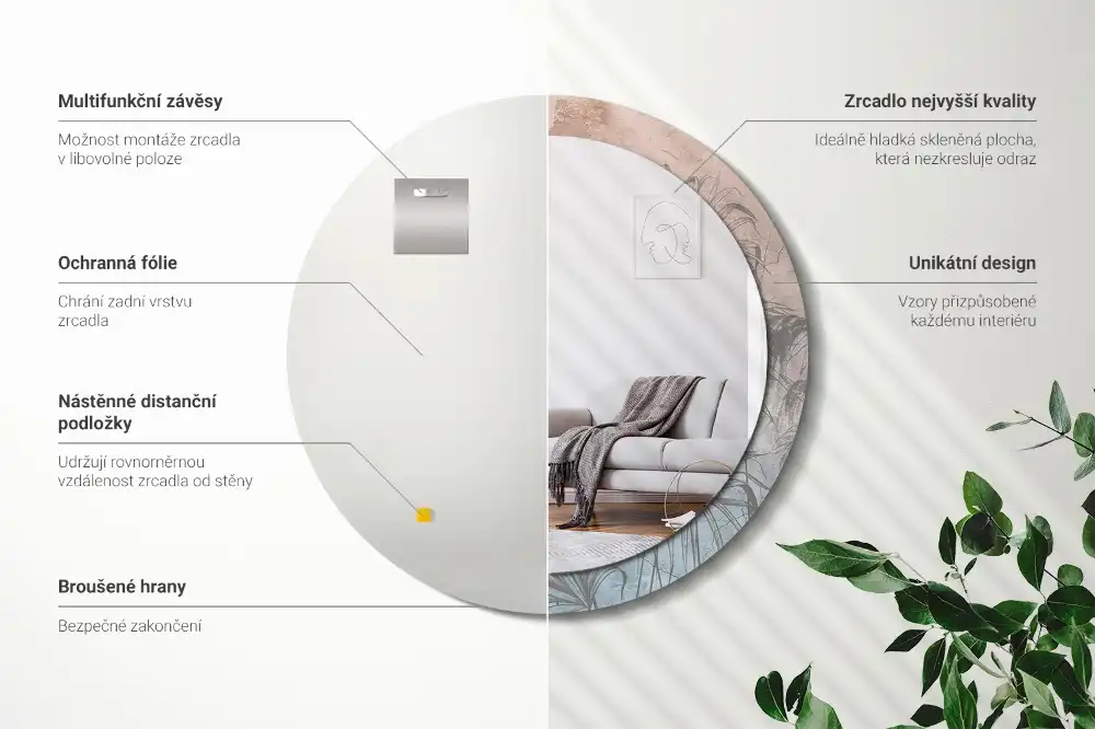 Espejo redondo con decoración flores tropicales