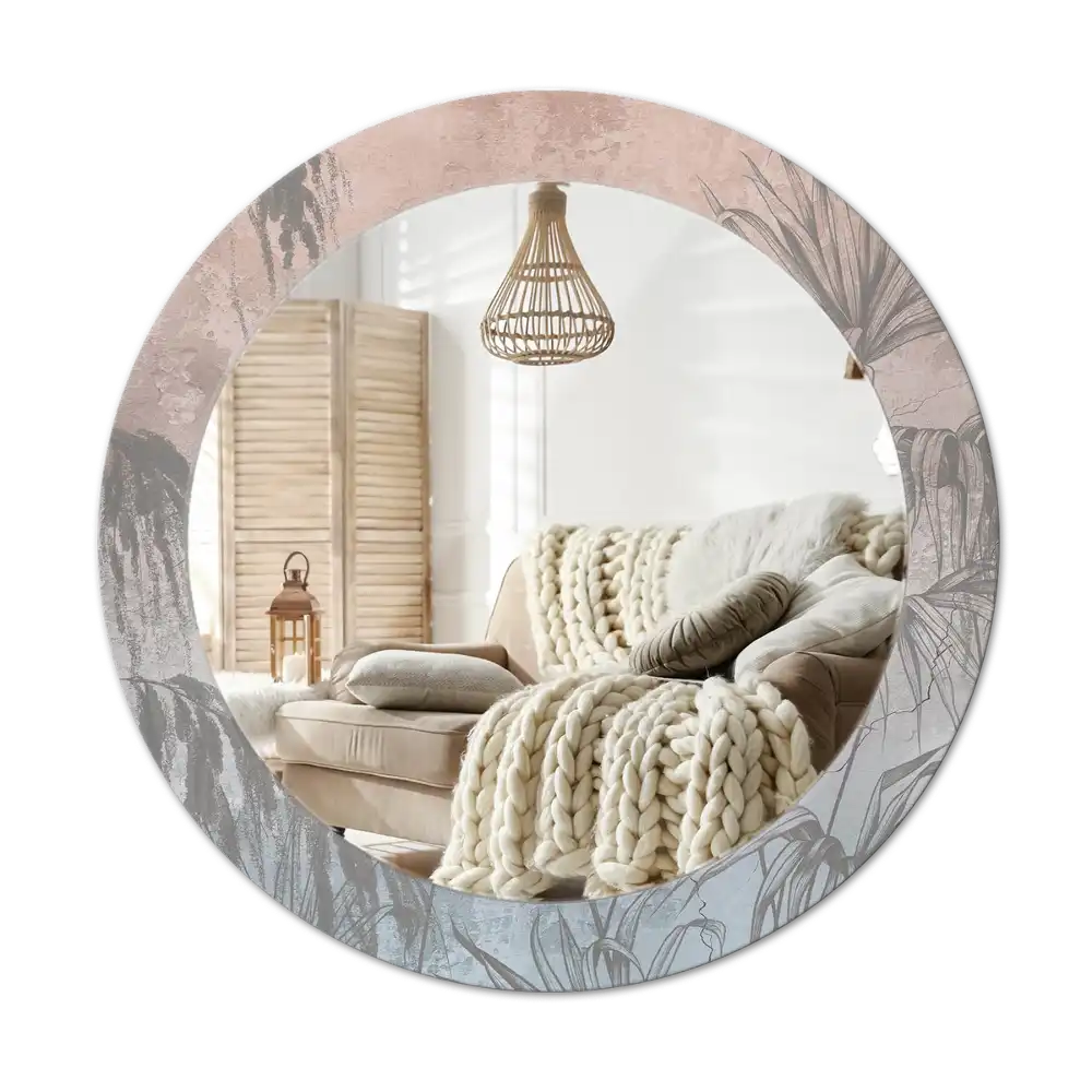 Espejo redondo con decoración flores tropicales