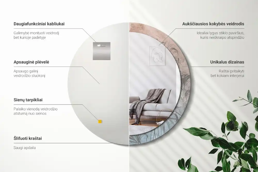 Espejo redondo con decoración flores tropicales