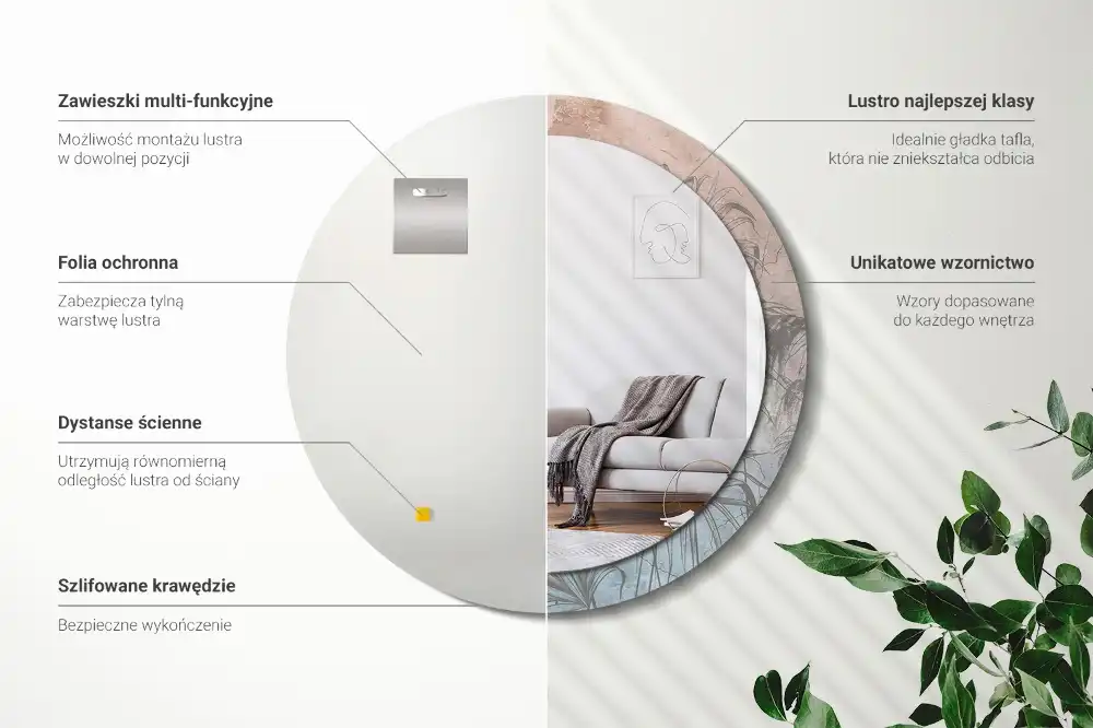 Espejo redondo con decoración flores tropicales