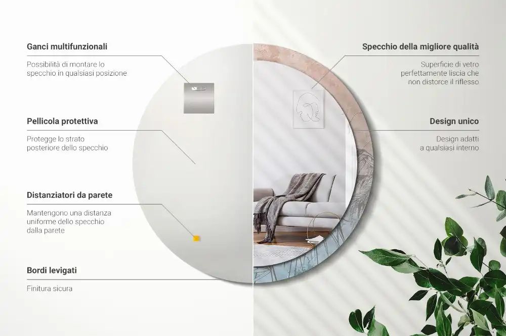 Espejo redondo con decoración flores tropicales