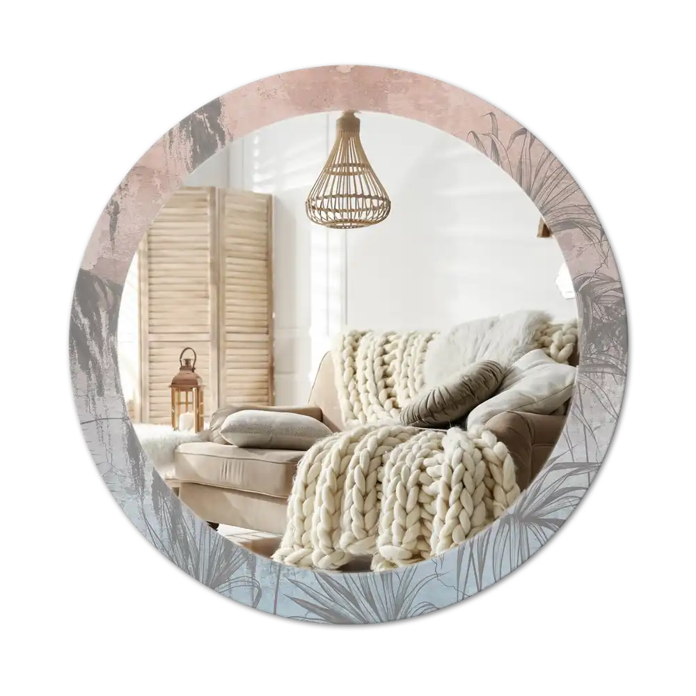 Espejo redondo con decoración flores tropicales