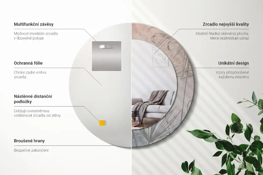 Espejo redondo con decoración flores tropicales