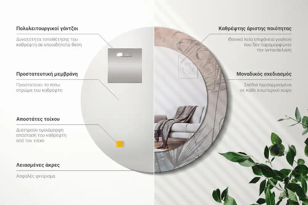 Espejo redondo con decoración flores tropicales