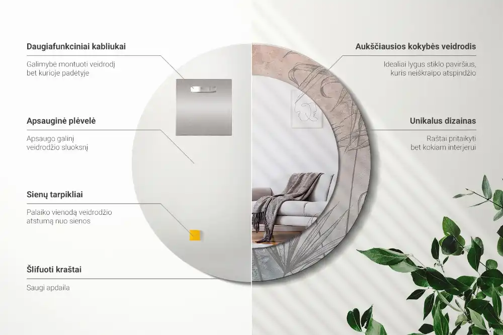 Espejo redondo con decoración flores tropicales