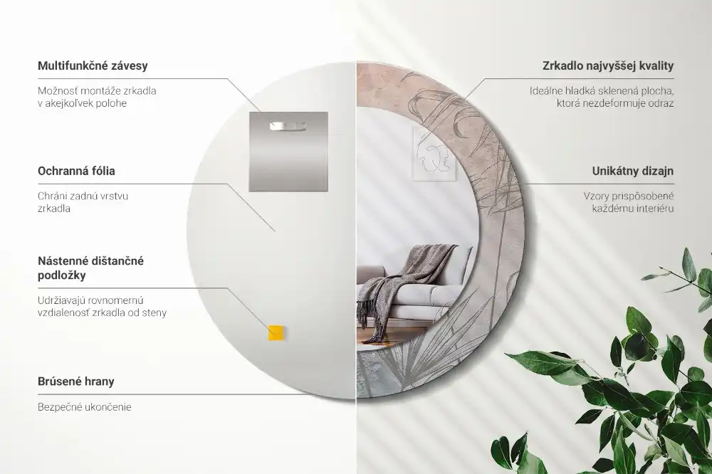 Espejo redondo con decoración flores tropicales