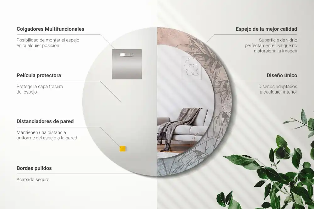 Espejo redondo con decoración flores tropicales