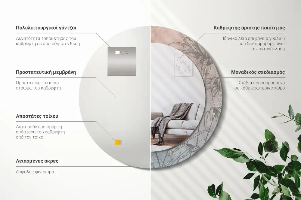 Espejo redondo con decoración flores tropicales