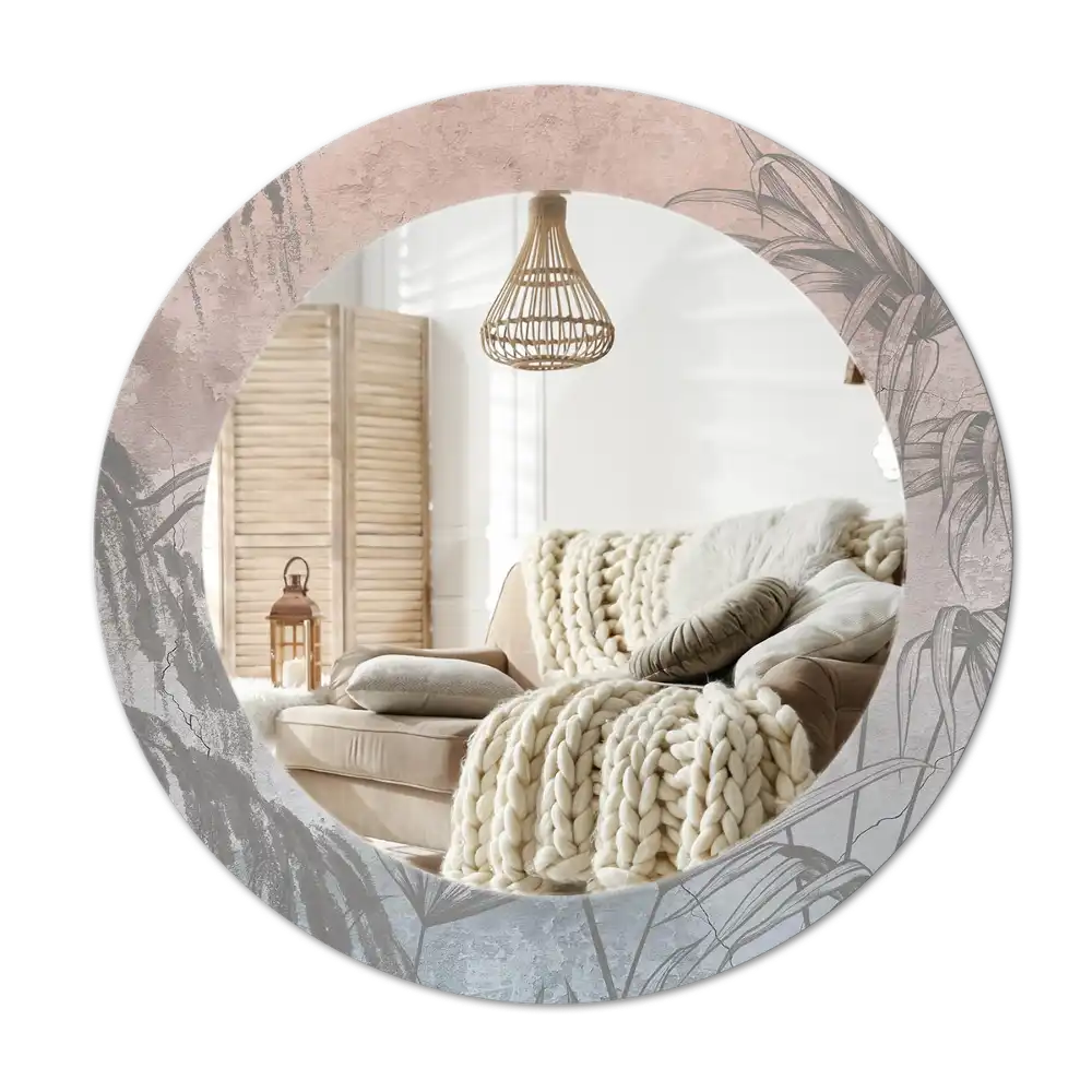 Espejo redondo con decoración flores tropicales