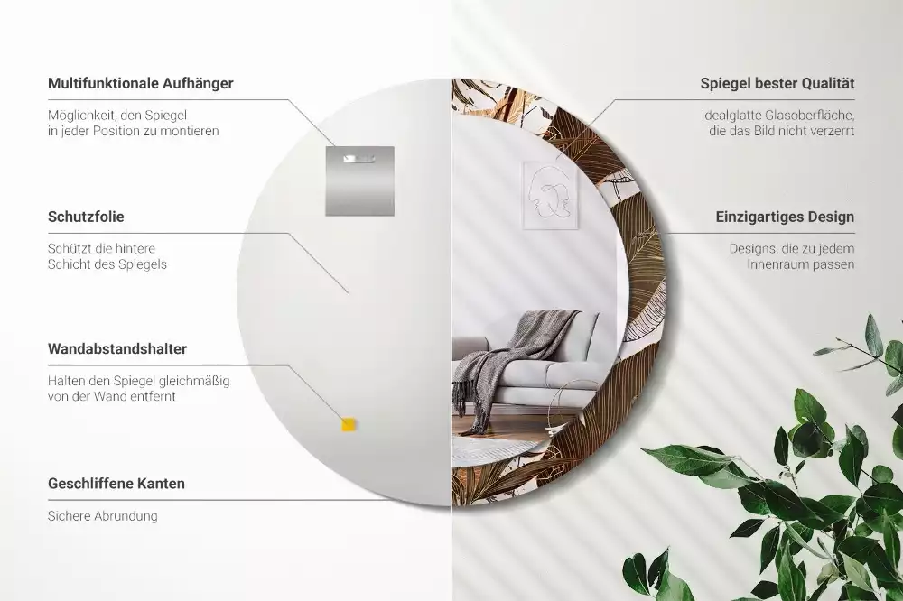 Espejo redondo impreso hojas de palma